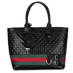 1:1 Gucci 247574 Gucci Heritage Large Tote Bags-Black Guccissima Leather